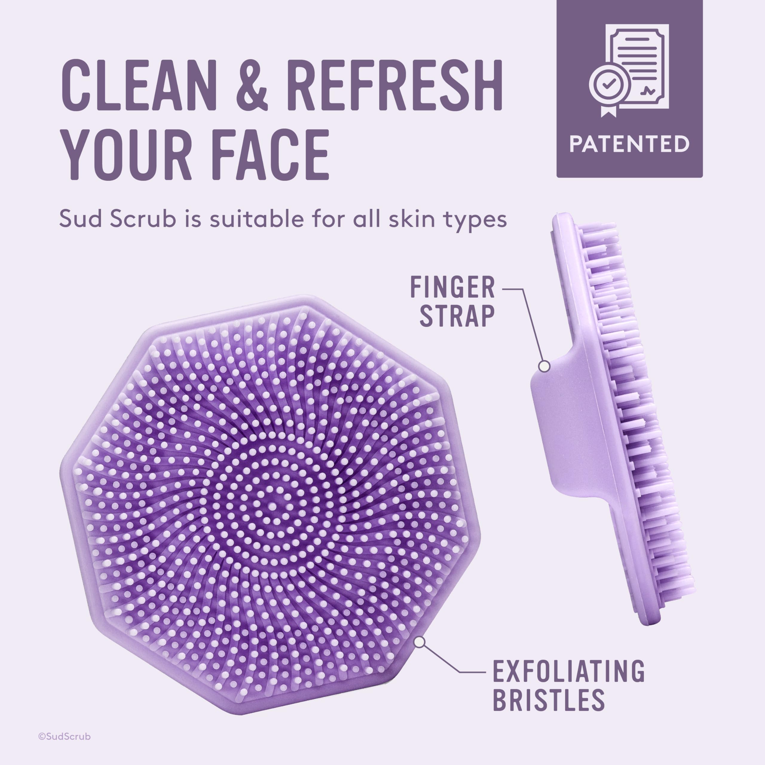 Sud Scrub silicone exfoliating bristles gently exfoliate sensitive skin in use.