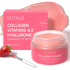 SUDAJI collagen lip mask jar showing overnight hydration for soft lips