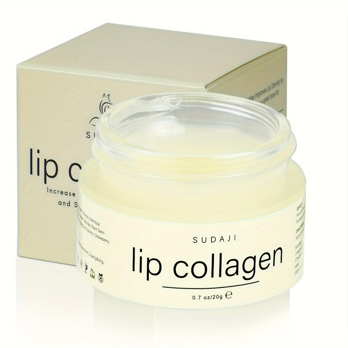 SUDAJI lip collagen peptide jar offering deep hydration for smoother lips.