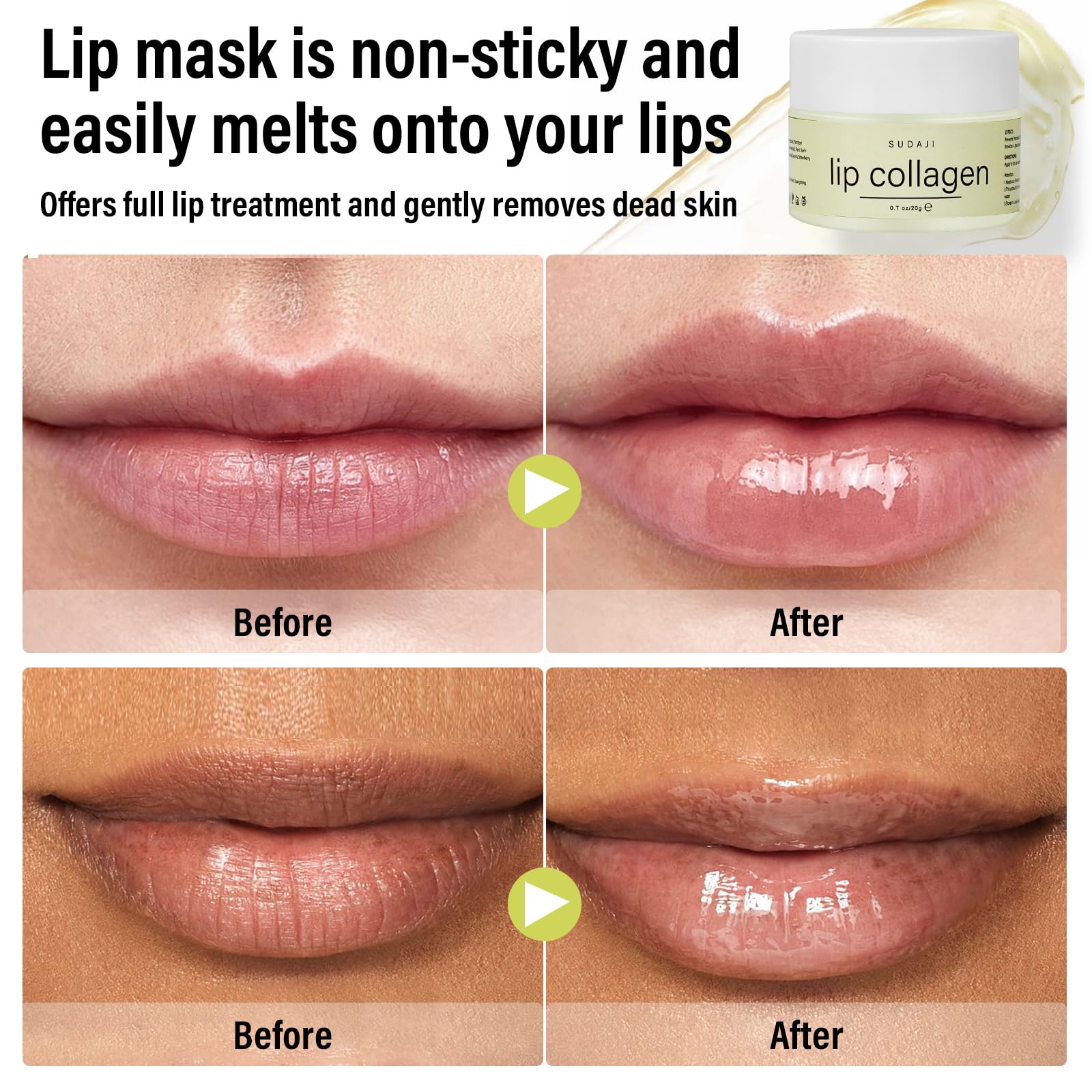 SUDAJI night lip mask application demonstrates overnight hydration.