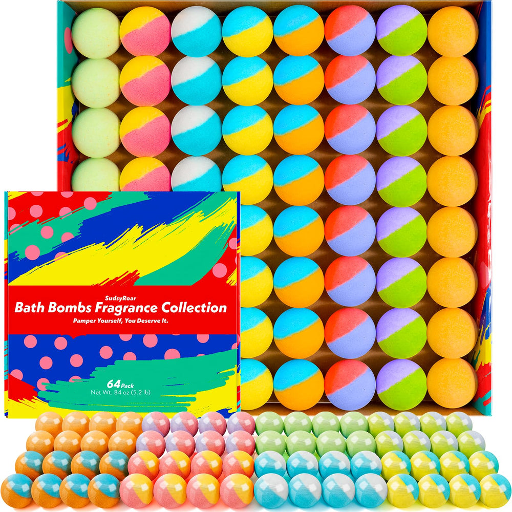 SudsyRoar 64-pack bath bombs box for at-home spa rituals