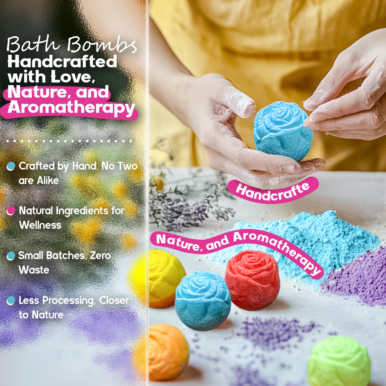 SudsyRoar natural ingredients bath bomb reveals plant-based oils for gentle skin nourishment.