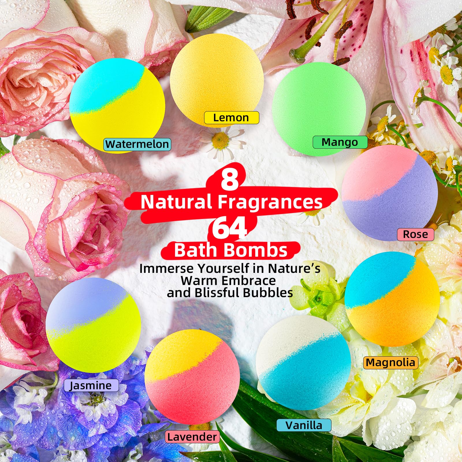 SudsyRoar rose bath bomb with colorful bubbles and scent