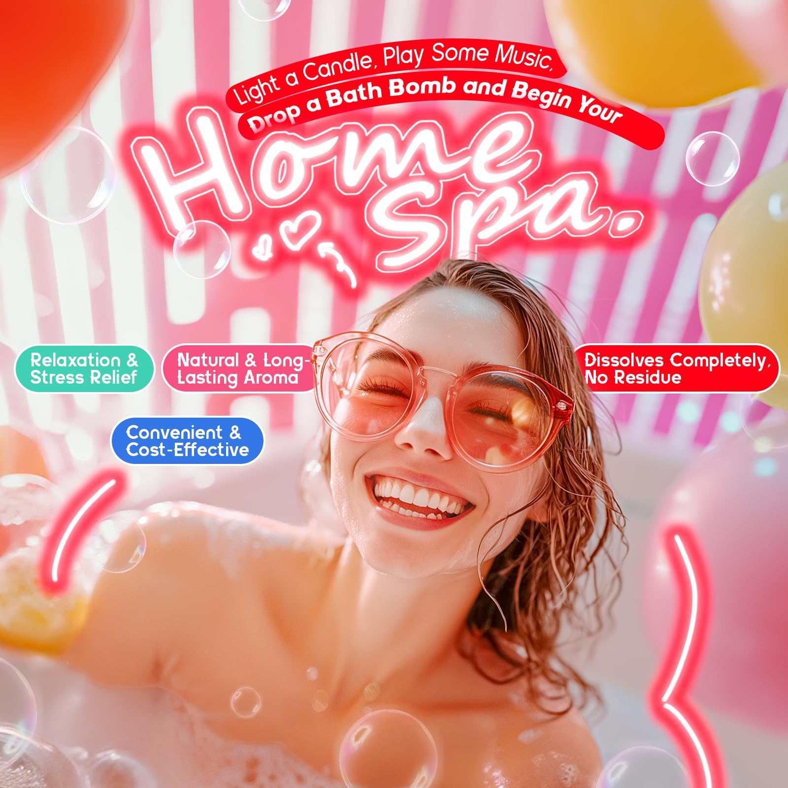 SudsyRoar watermelon bath bomb bubbles and color in a tub