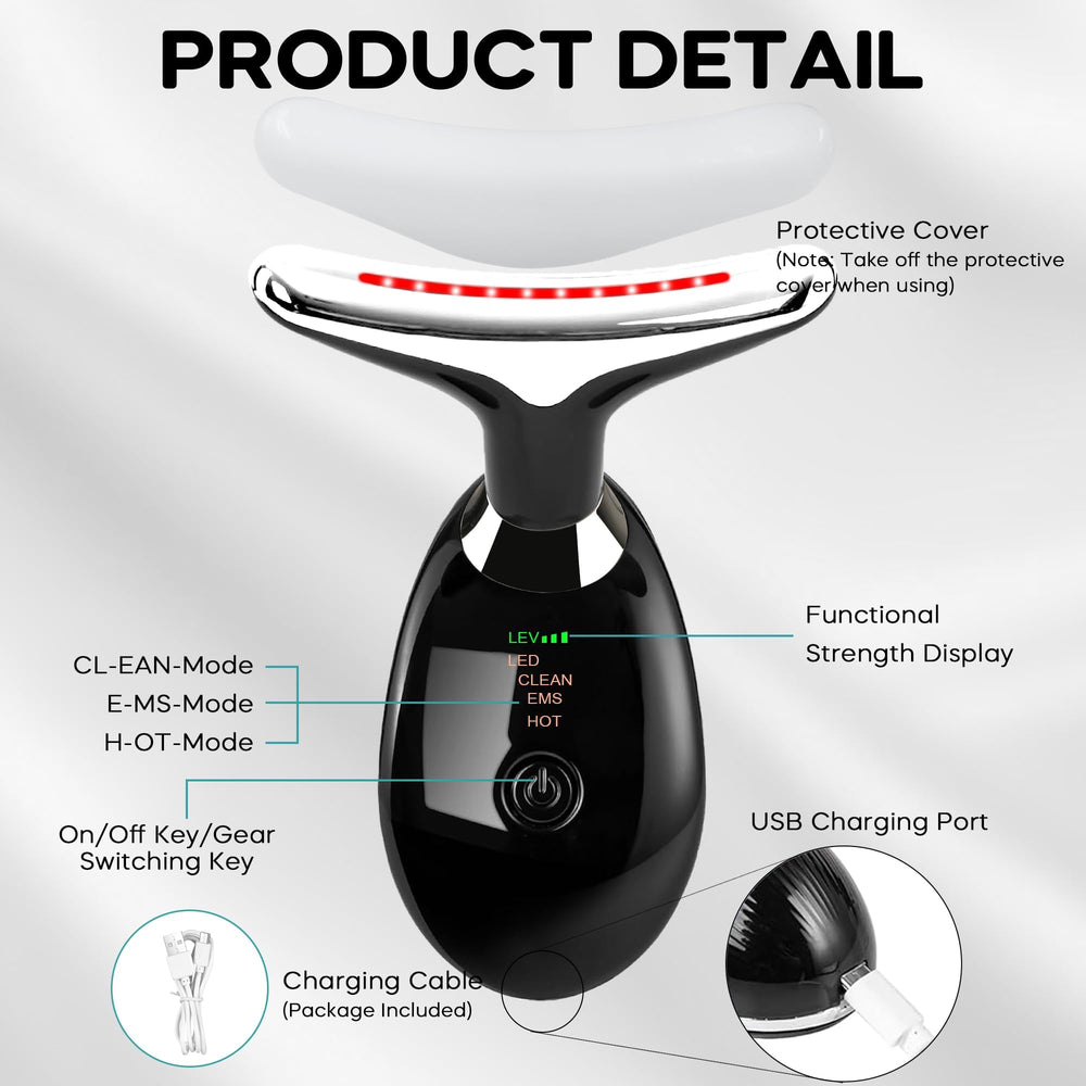 Suenohyu 7-in-1 LED modes display shows versatile facial and neck therapy options.