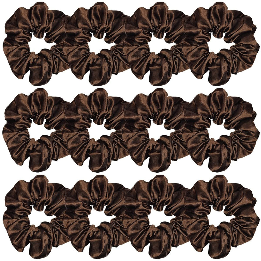 Sufermoe satin silk hair scrunchie in dark brown, 4.5-inch diameter for versatile looks.