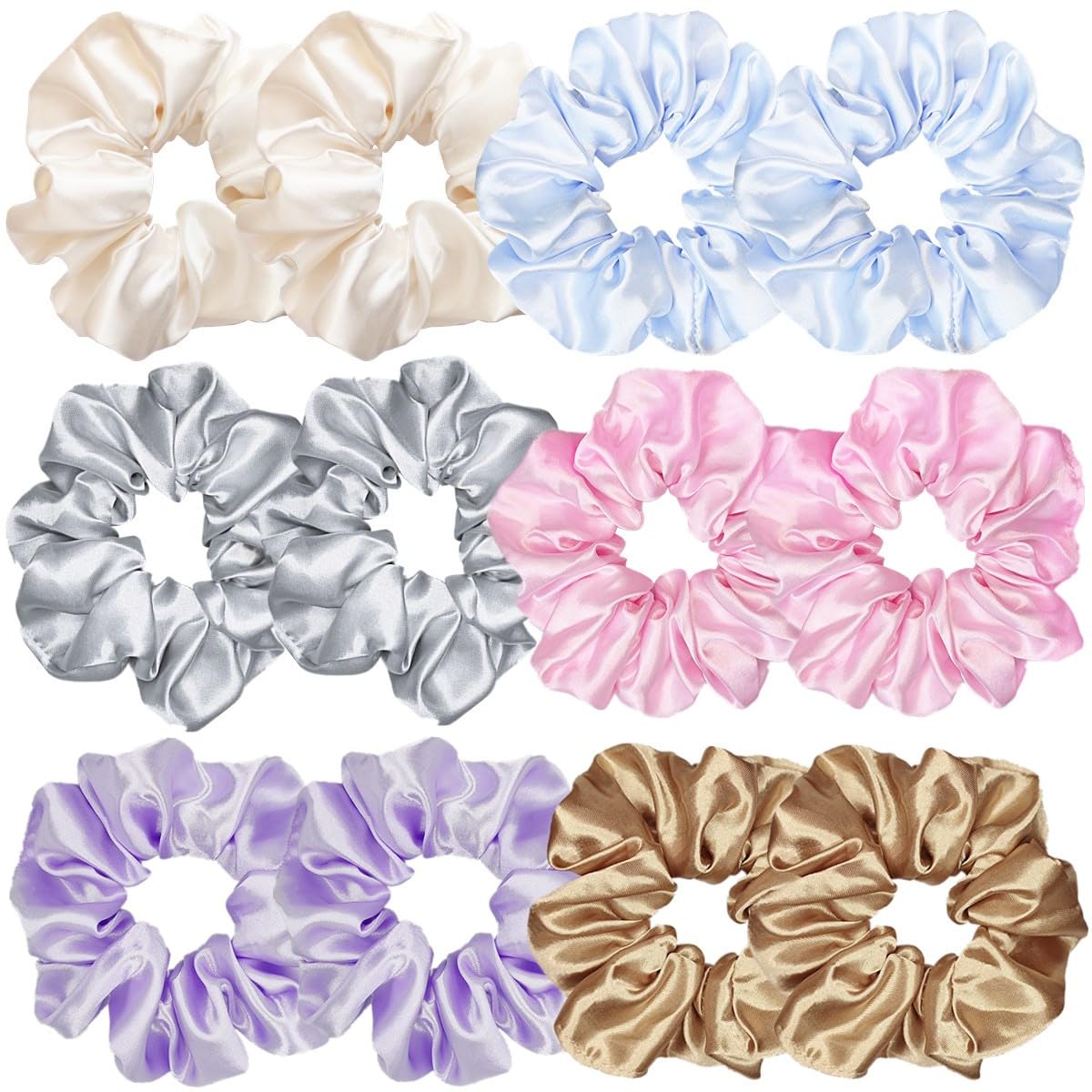 Sufermoe satin silk scrunchies pack with assorted light colors for versatile styling.