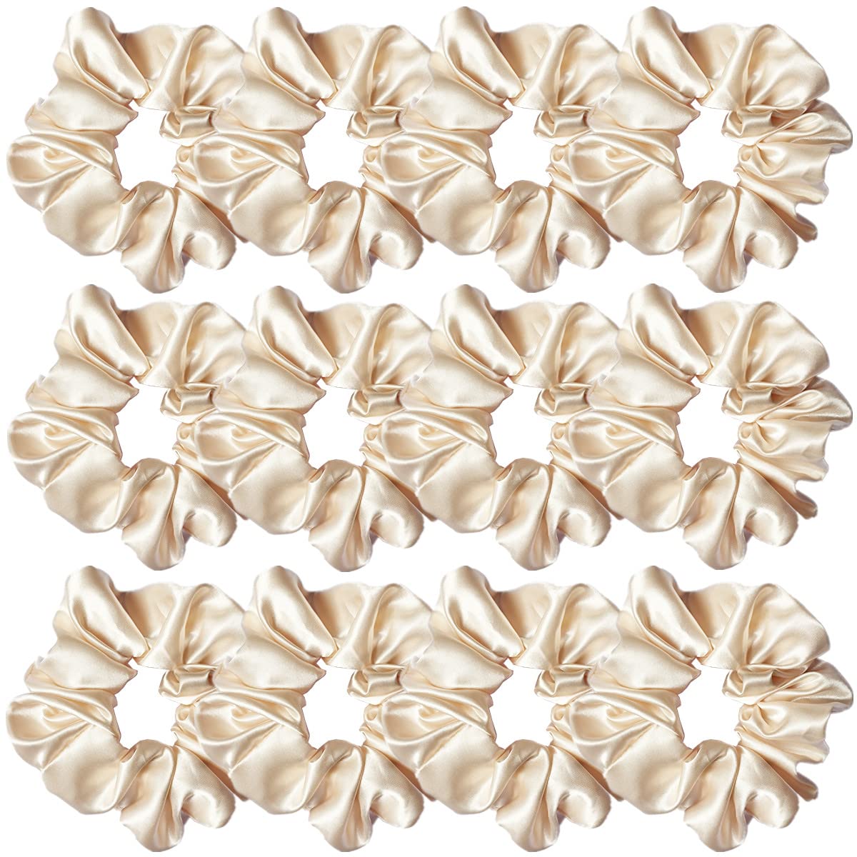 Sufermoe beige satin silk scrunchies pack of 12 for versatile styling