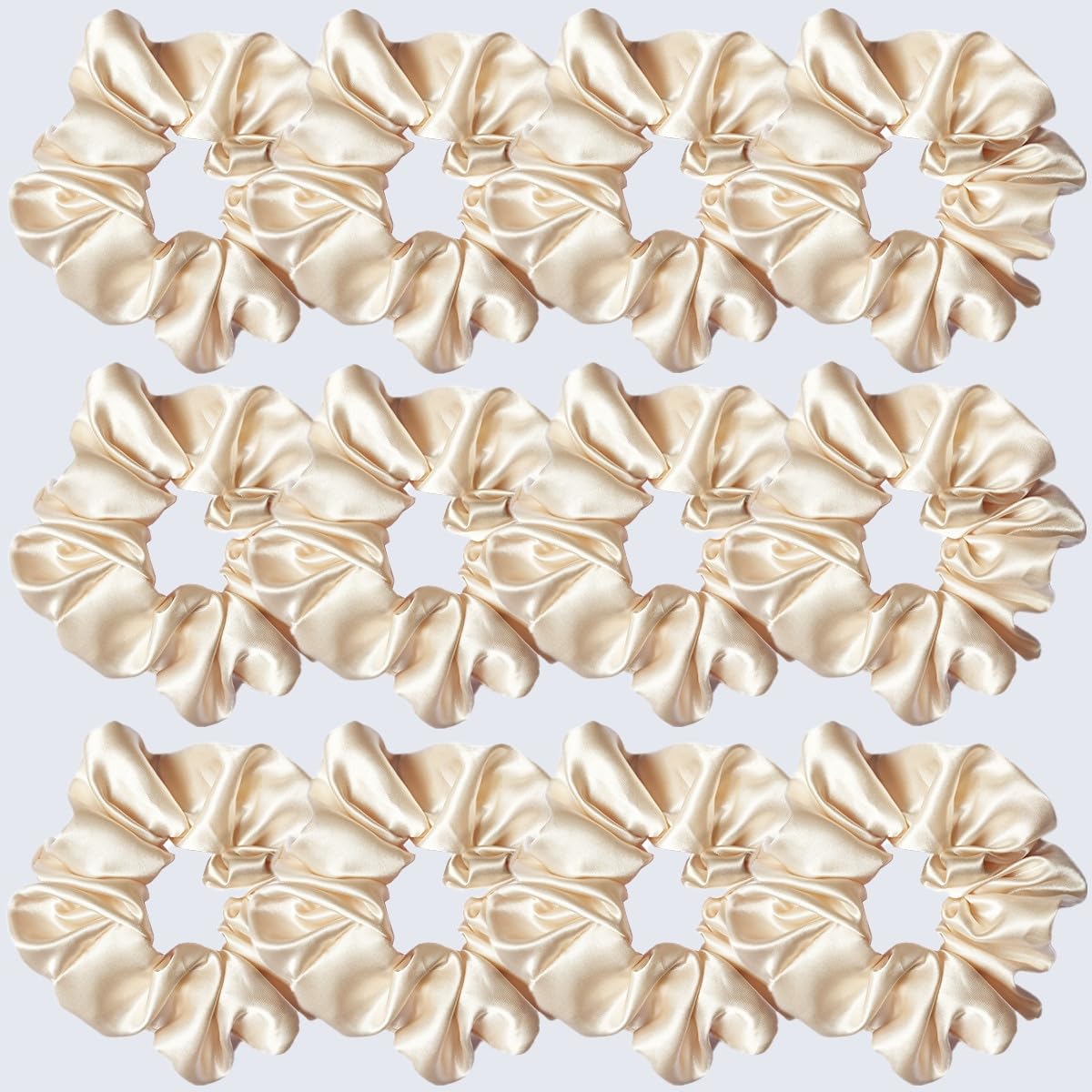 Sufermoe beige satin silk scrunchies packaging close-up