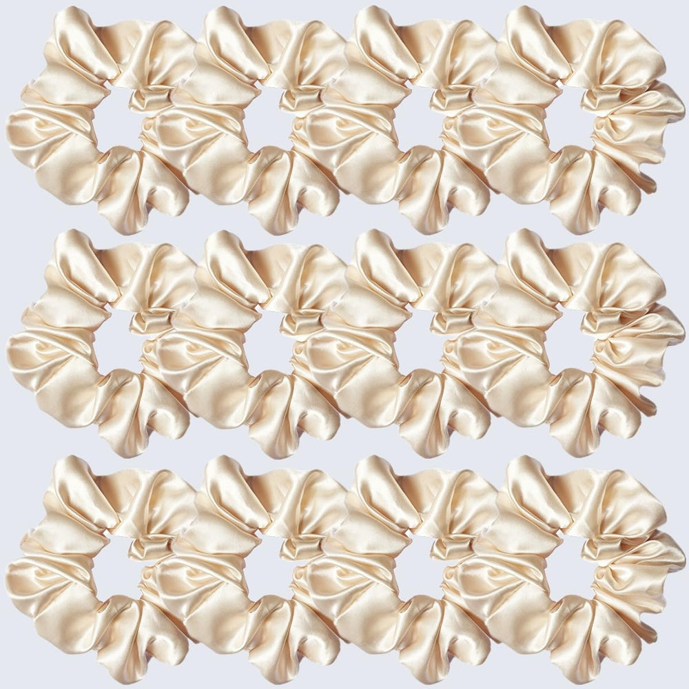 Sufermoe beige satin silk scrunchies packaging close-up