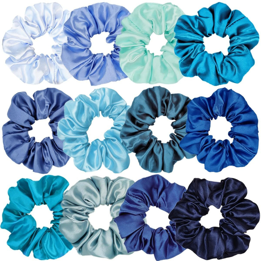 Sufermoe satin silk hair scrunchies blue pack, soft and smooth with gentle hold.