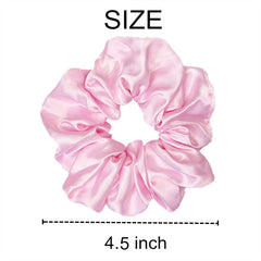 Sufermoe scrunchies show 4.5 inch diameter suitable for various hair types.