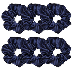 Sufermoe satin silk scrunchies navy blue pack 6 for versatile hairstyles