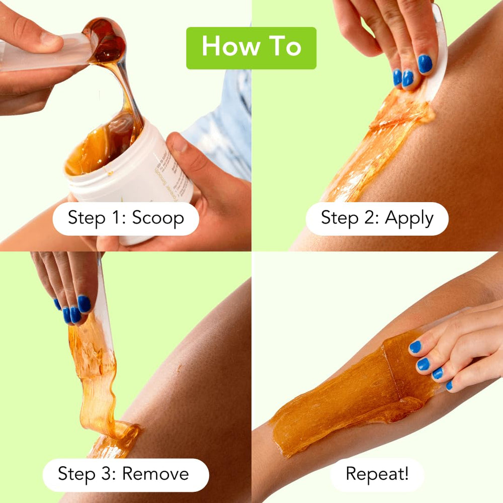 Water soluble cleanup shown after waxing with Sugar Me Smooth