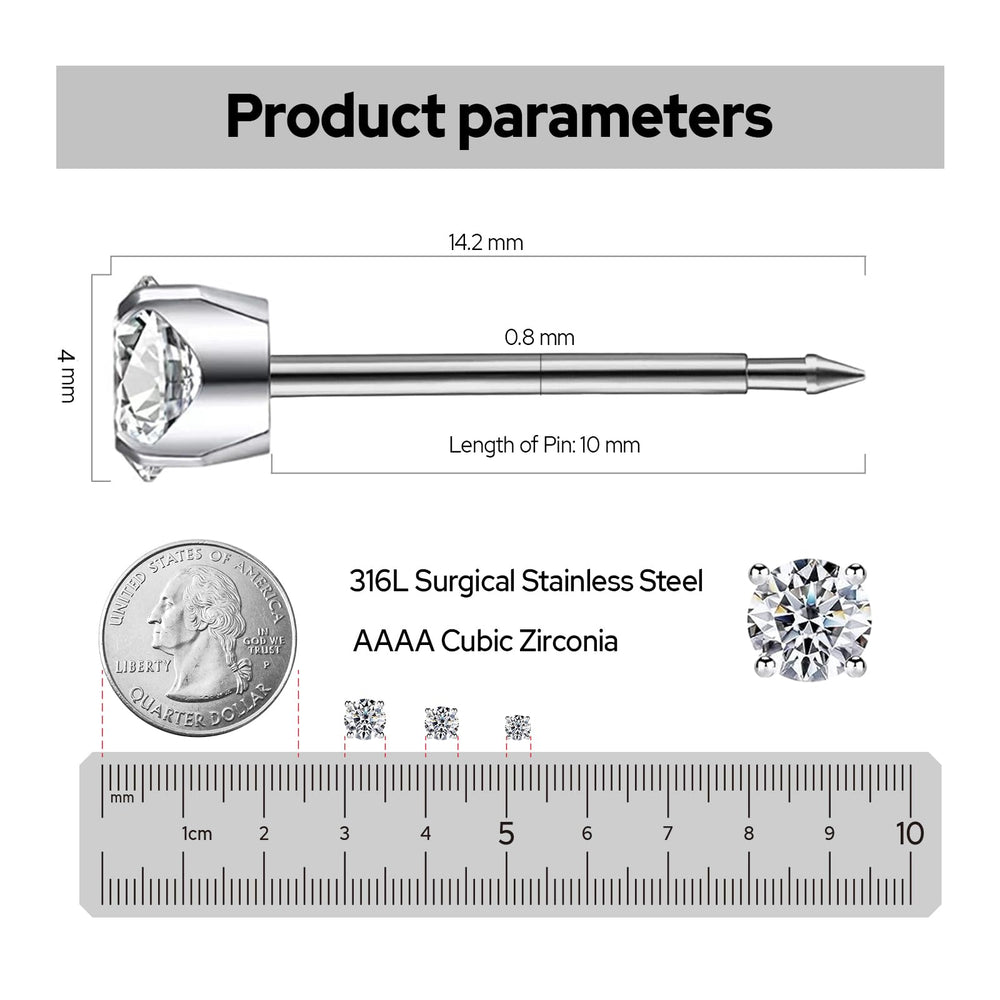 SugarTang 4mm cubic zirconia prong ear stud sparkling for new piercings