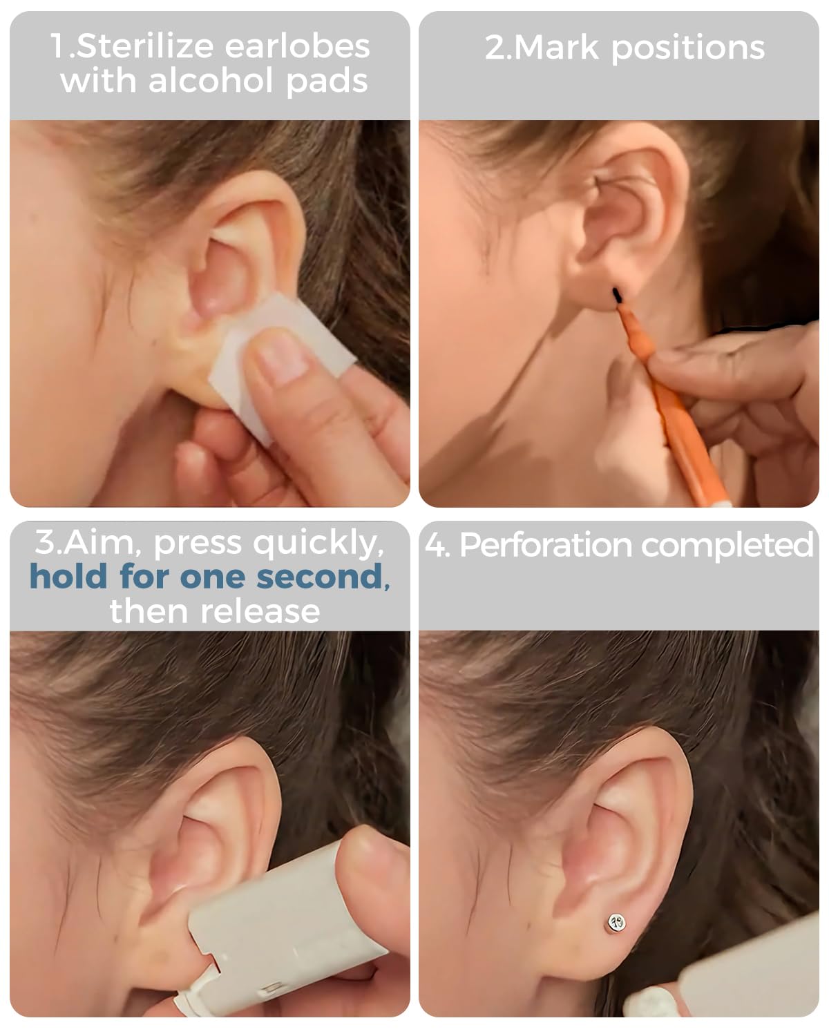 SugarTang disposable piercing gun 4mm CZ stud showing single-use safety