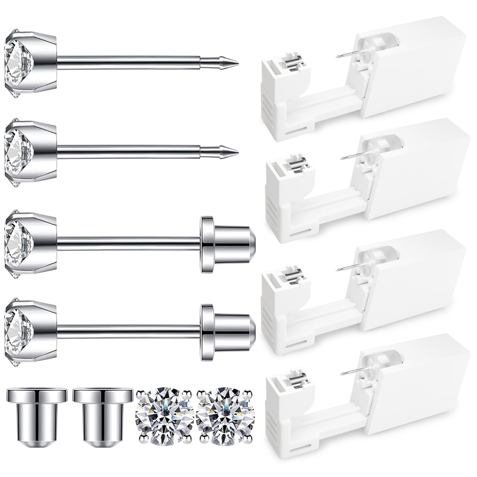 SugarTang ear piercing kit with 4mm CZ preloaded studs for at-home piercing.