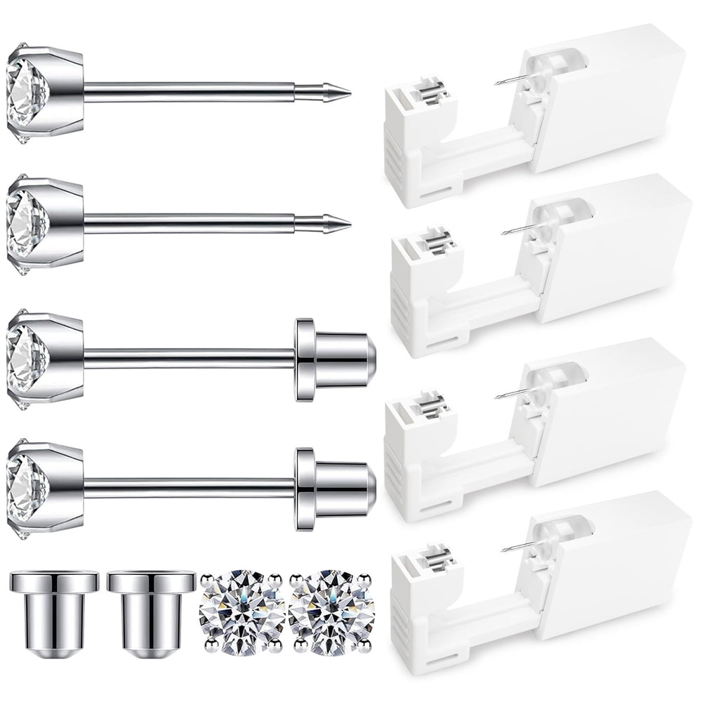 SugarTang ear piercing kit with 4mm CZ preloaded studs for at-home piercing.