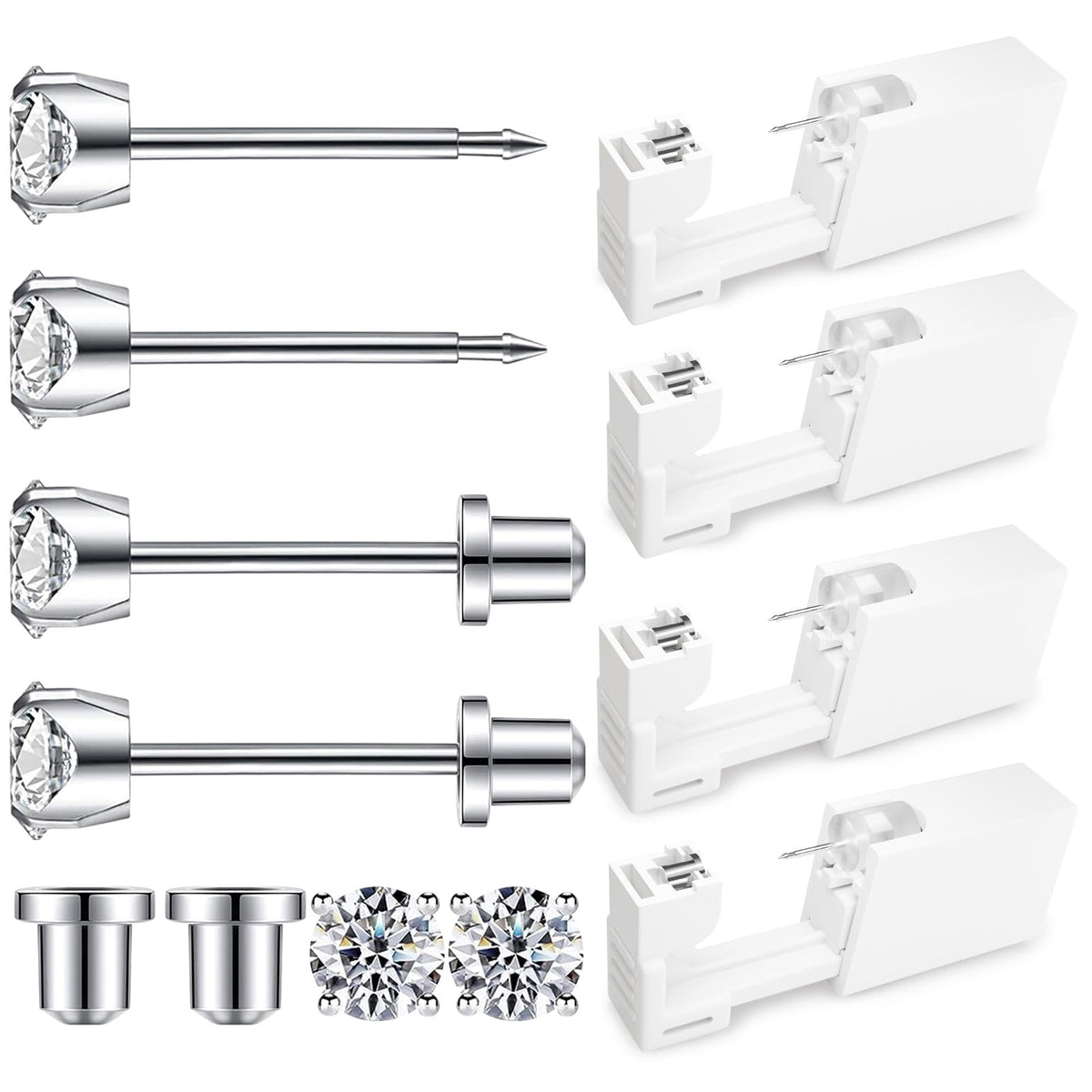 SugarTang ear piercing kit with 4mm CZ preloaded studs for at-home piercing.