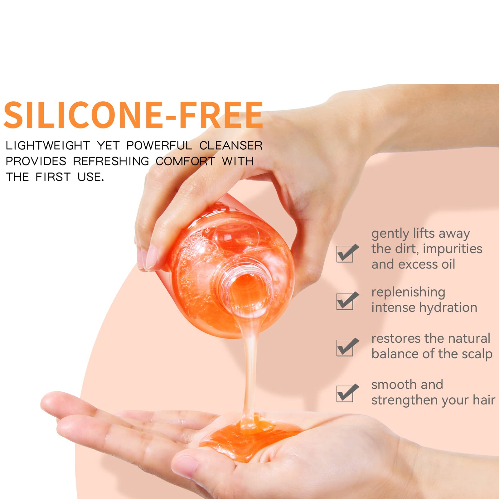 Suisuaie shampoo pour action demonstrates quick cleansing of oil buildup on scalp.