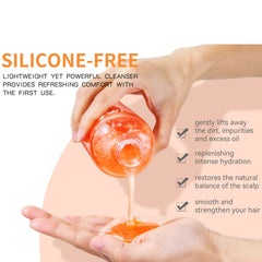Suisuaie shampoo pour action demonstrates quick cleansing of oil buildup on scalp.