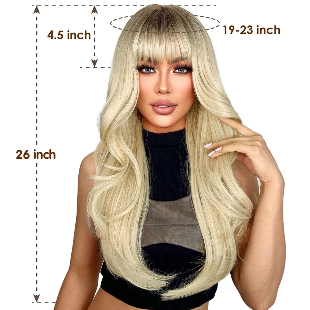SUKRI blonde wig 26 inch ombre closeup shows heat-resistant synthetic fiber for versatile styling