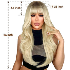 SUKRI blonde wig 26 inch ombre closeup shows heat-resistant synthetic fiber for versatile styling