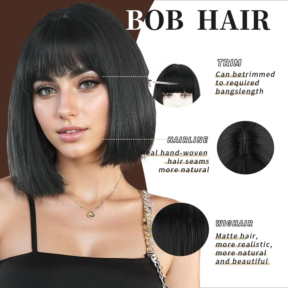 SUKRI straight bangs wig, lightweight and soft-touch fiber for all-day wear.