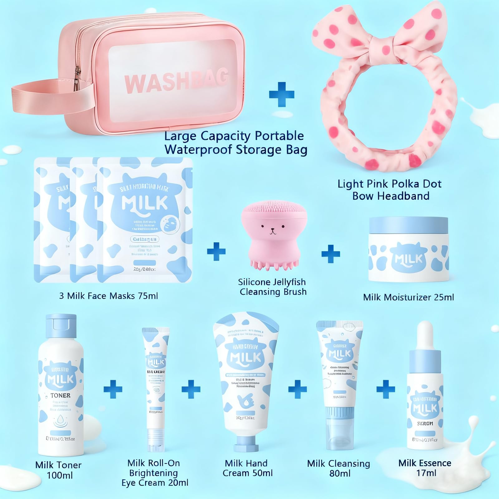 Sulily Milk Skin Care Set pink cleansing brush; gentle cleansing and massage