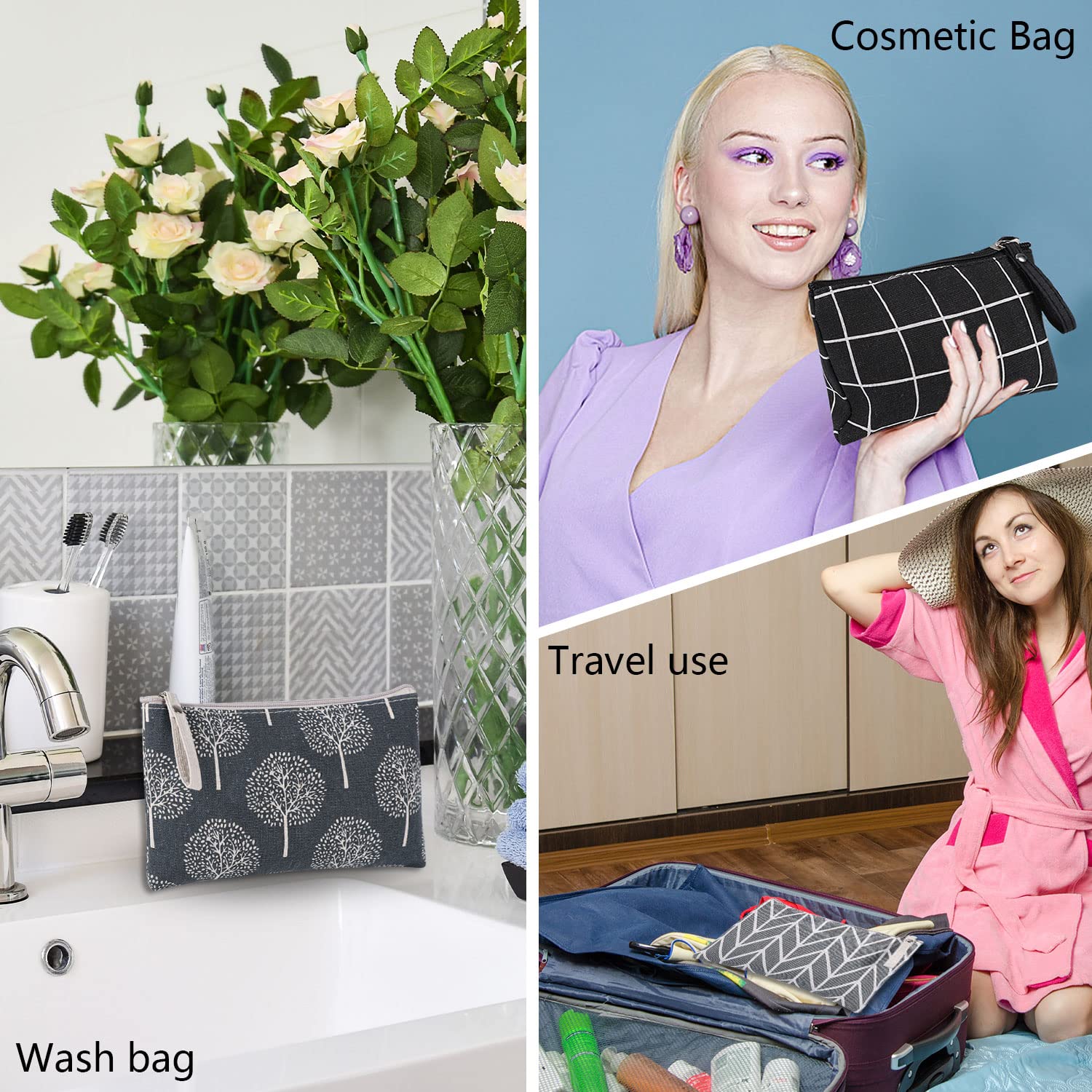 SUMAJU canvas cosmetic bag interior layout for compact item separation