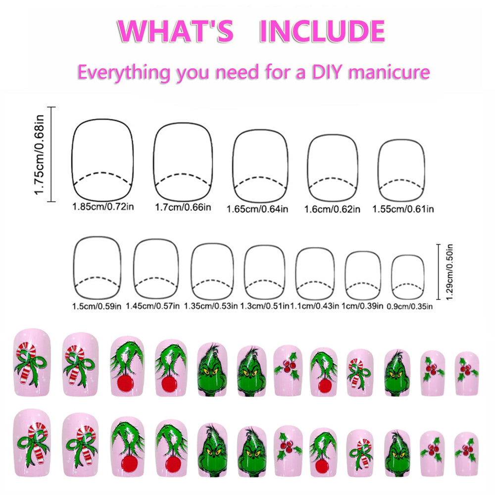 SUMELAY Grinch-design nails add playful winter charm.