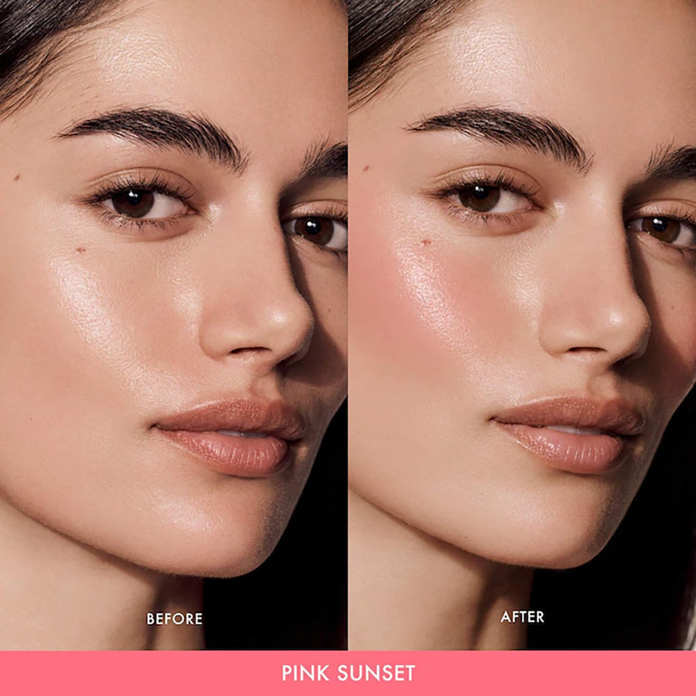 Brush application of Summer Fridays Blush Butter Balm for precise cheek color.