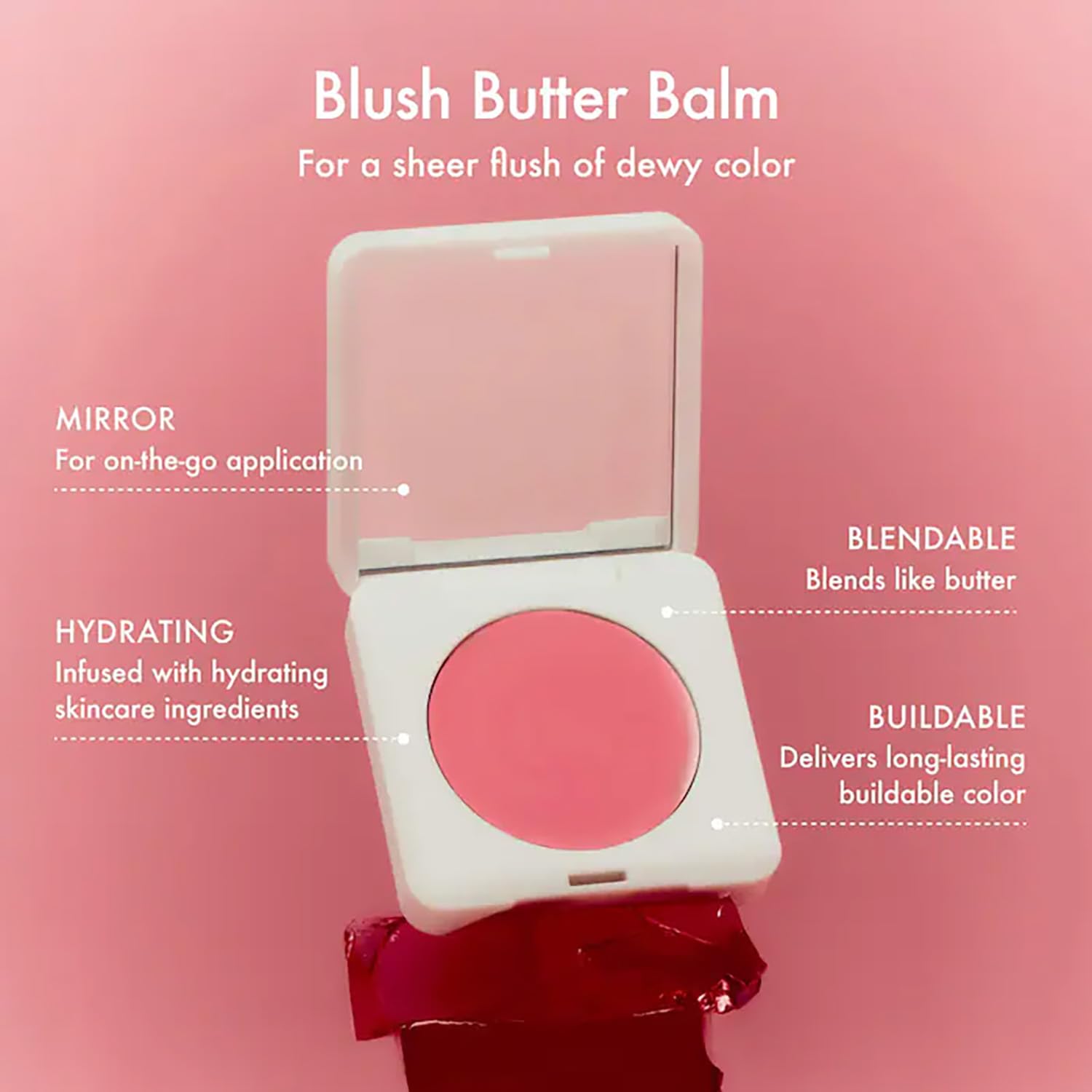 Texture swirl of Summer Fridays Blush Butter Balm showing creamy pigmentation for blending.