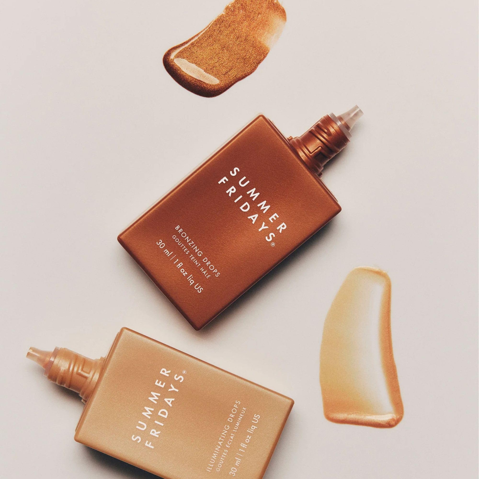 Summer Fridays Bronzing Drops packaging shown with easy-dispense dropper.