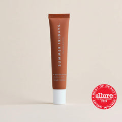 Summer Fridays Iced Coffee tinted balm on lips delivering soft gloss.