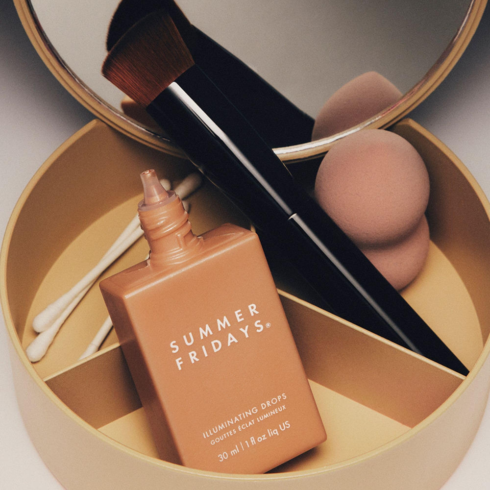Summer Fridays Illuminating Drops packaging detail highlighting premium formula