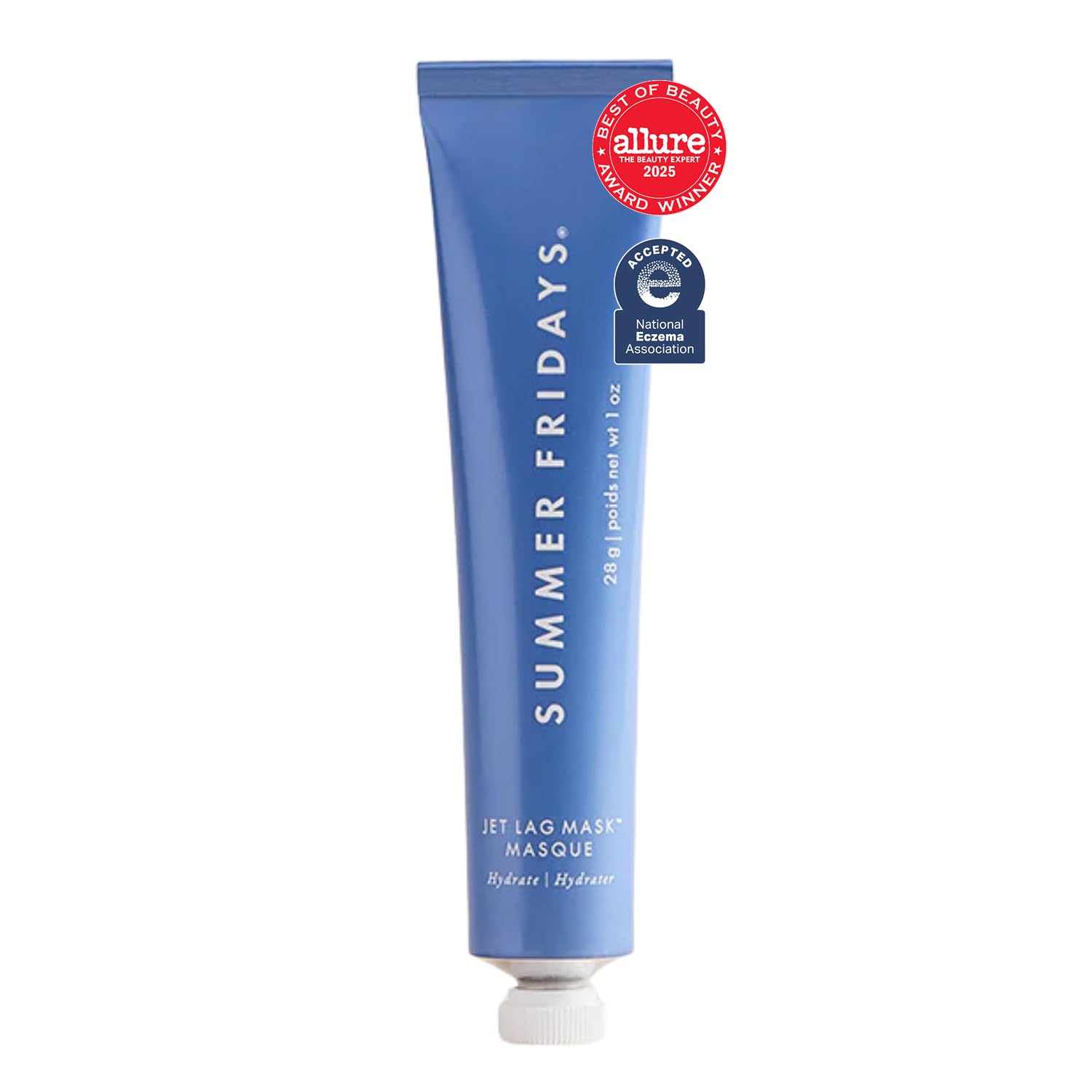 Summer Fridays Jet Lag Mask Mini jar closeup highlighting hydrating formula for refreshed skin.