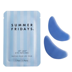 Summer Fridays Jet Lag under-eye patches hydrogel closeup emphasizes hydration and refreshing relief.