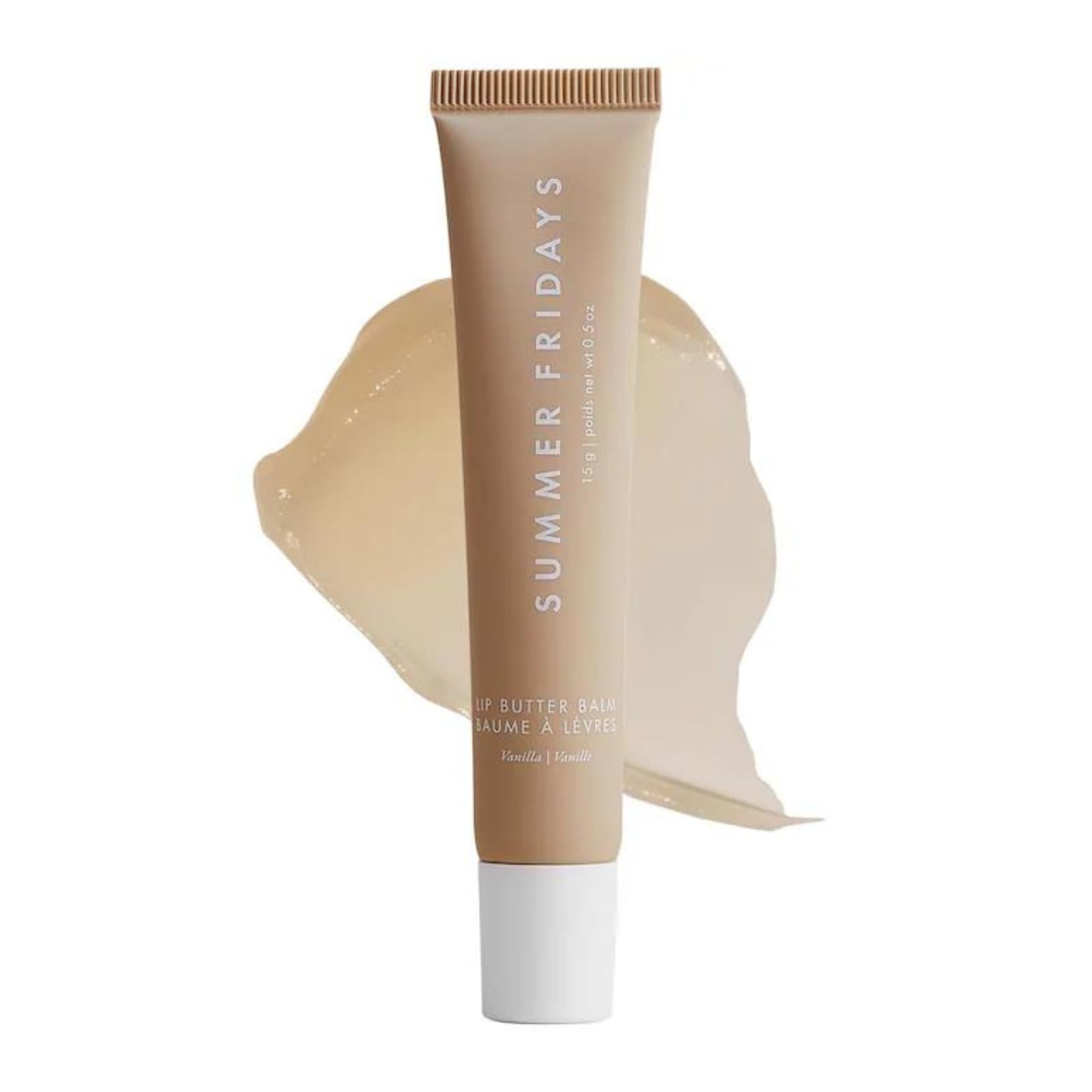 Summer Fridays Lip Butter Balm vanilla scent swatch for instant moisture and subtle shine on the go