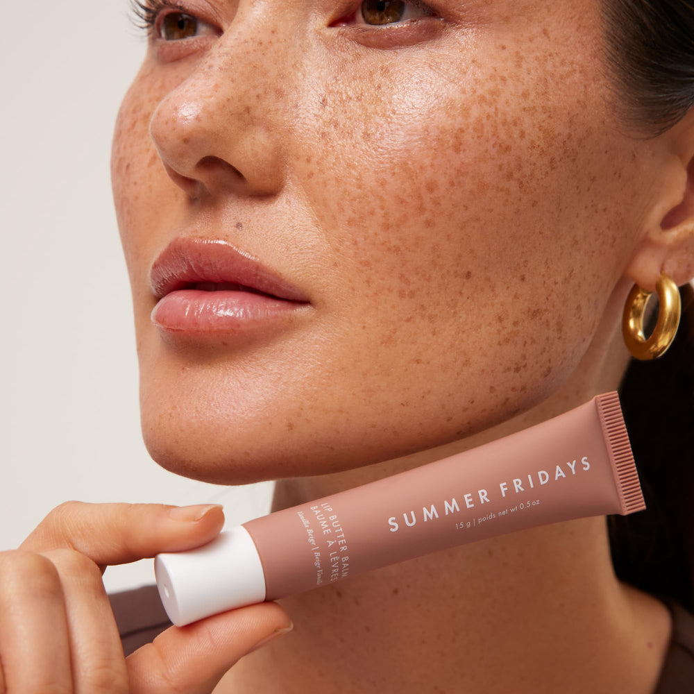 Summer Fridays Lip Butter Vanilla Beige swatches reveal color payoff and gloss
