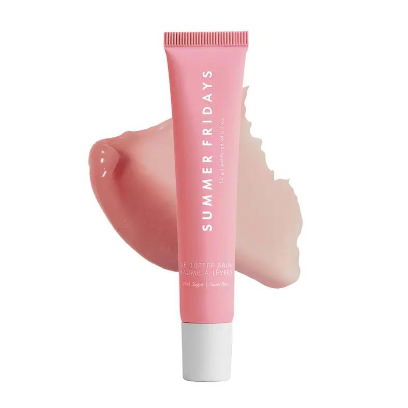 Summer Fridays Pink Sugar tinted lip balm close-up swatch showing moisture