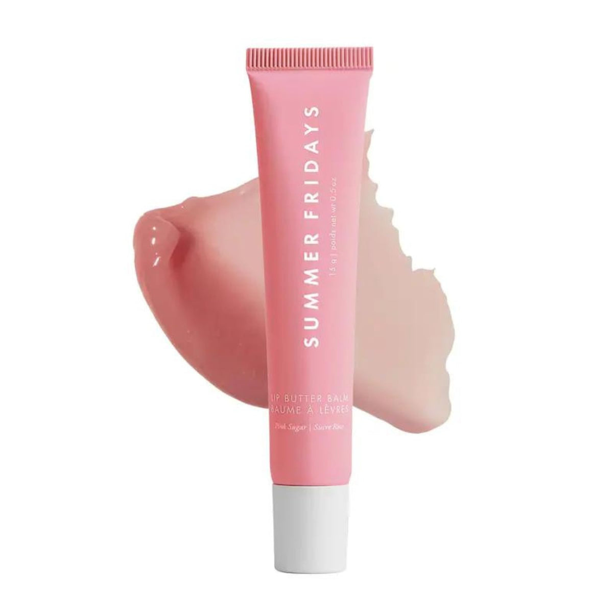 Summer Fridays Pink Sugar tinted lip balm close-up swatch showing moisture