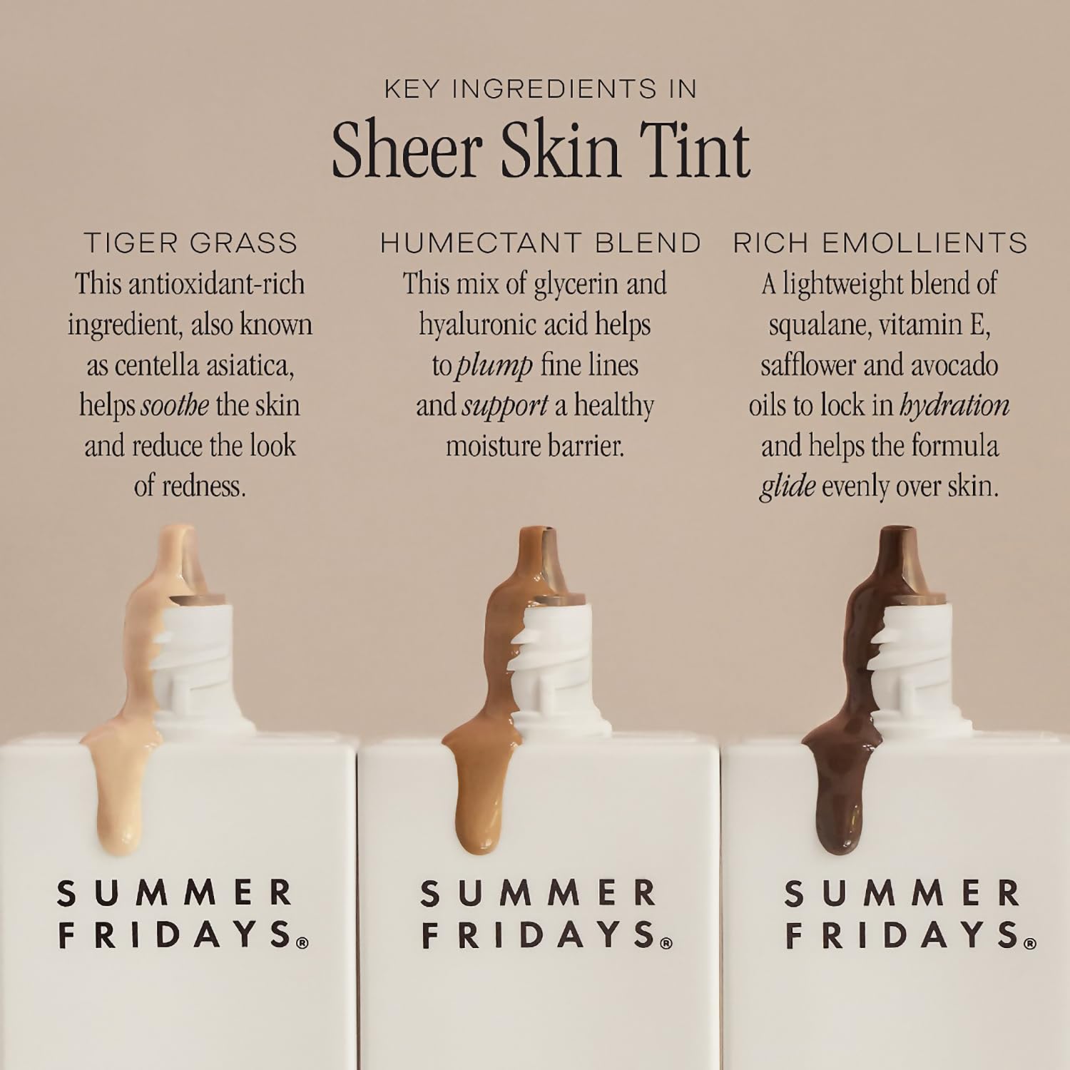 Hyaluronic acid and glycerin hydrators in Summer Fridays tint