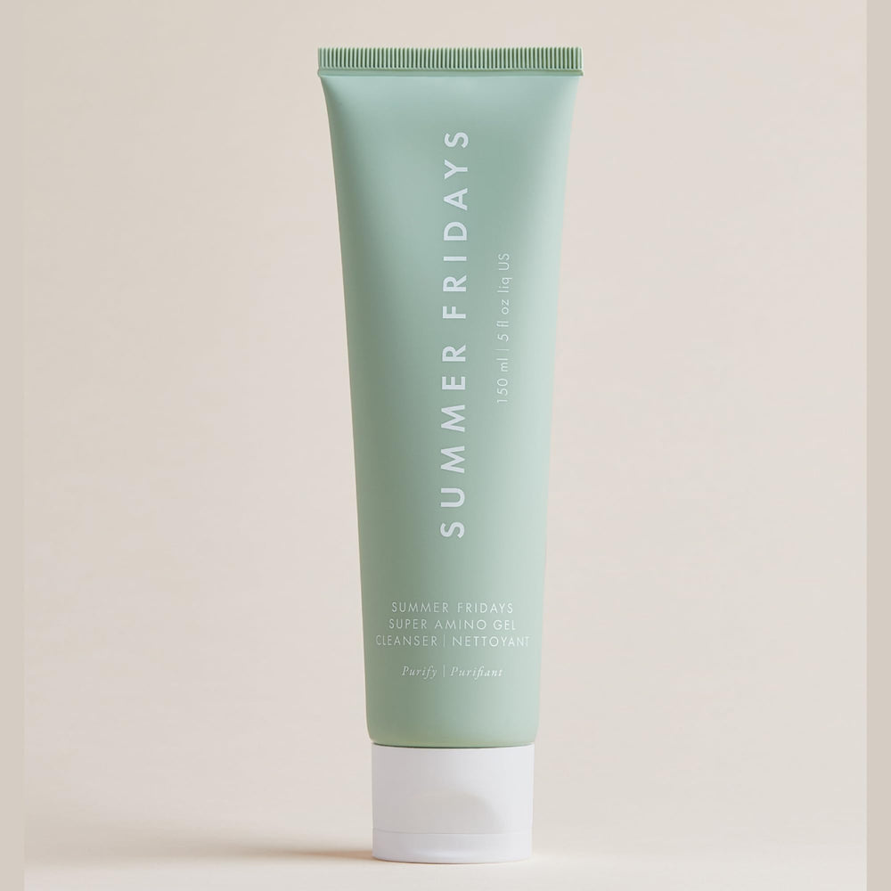 Product shot of Summer Fridays Super Amino Gel Cleanser ready for daily use.