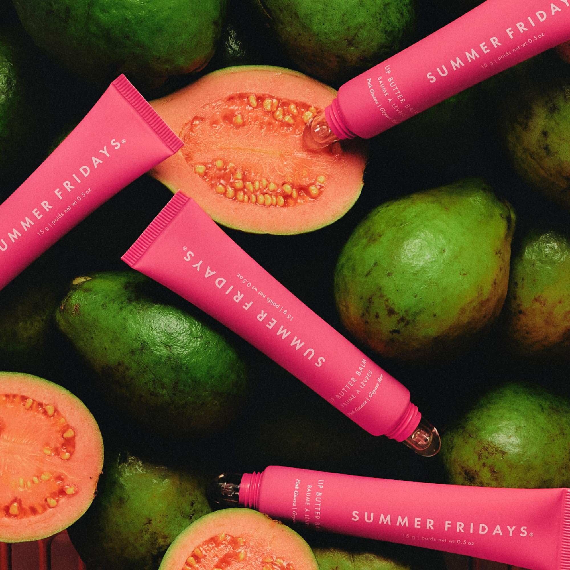 Summer Fridays Pink Guava shelf display suggests convenient lip care