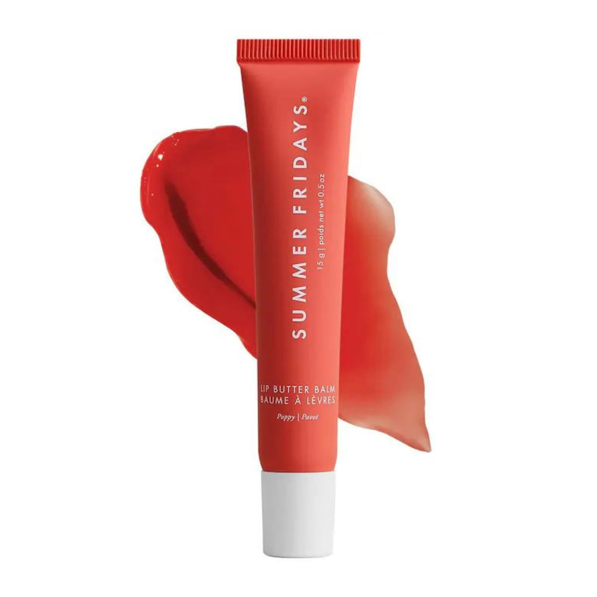 Summer Fridays Tinted Lip Butter Balm Poppy application showing instant moisture.