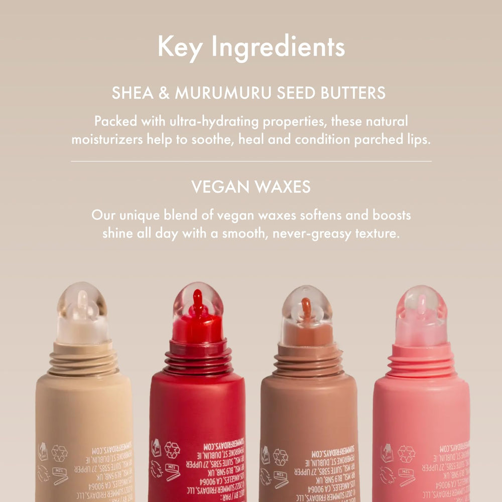 Summer Fridays Tinted Lip Butter Balm Poppy texture shows smooth, non-greasy glide.
