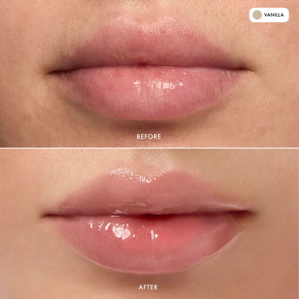 Summer Fridays Vanilla Lip Butter Balm application close-up shows smooth, non-sticky finish.
