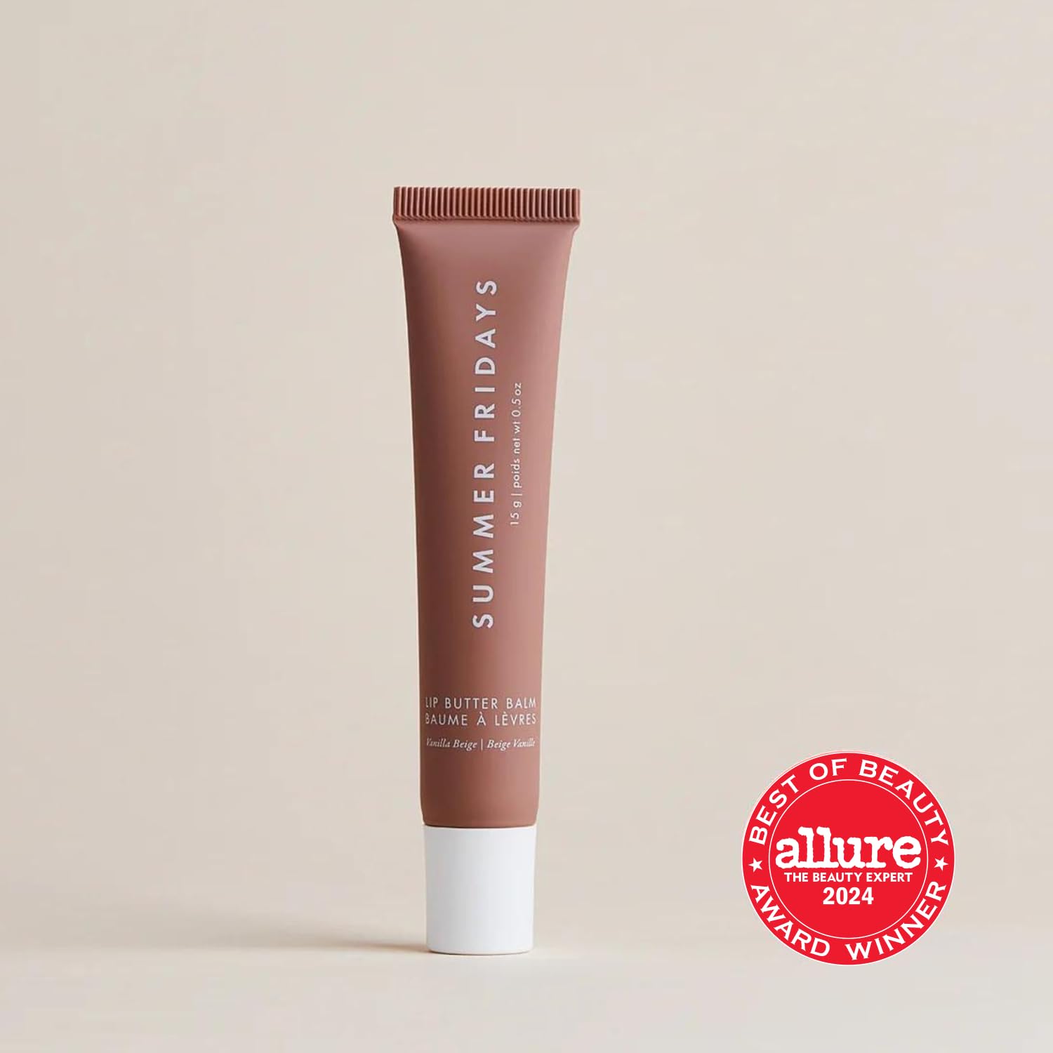 Summer Fridays vegan lip balm with shea and murumuru ingredients highlighted for conditioning
