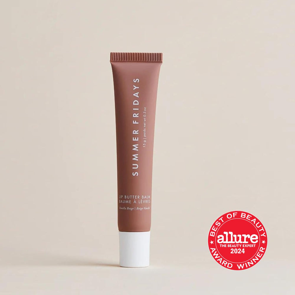 Summer Fridays vegan lip balm with shea and murumuru ingredients highlighted for conditioning
